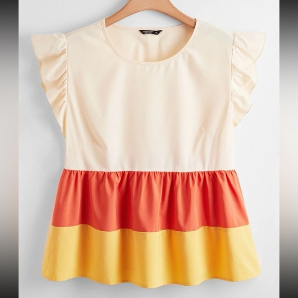SHEIN Tops - ☀️ Fall Color Block Ruffle Blouse for Women - SHEIN Size 1XL - NWOT never worn